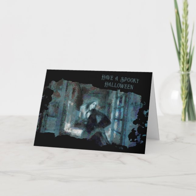 Ghost Girl in Blue – Haunting Surreal Art Card (Front)