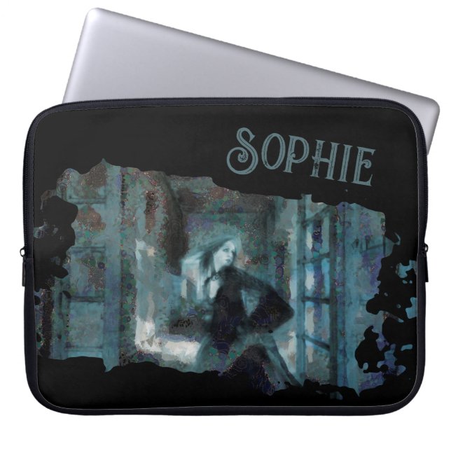 Ghost Girl in Blue – Haunting Surreal Art Laptop Sleeve (Front)