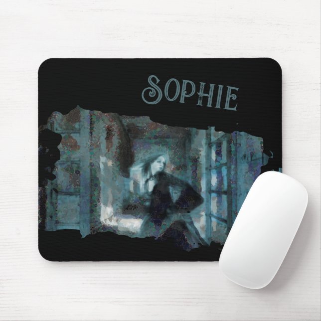 Ghost Girl in Blue – Haunting Surreal Art Mouse Mat (With Mouse)
