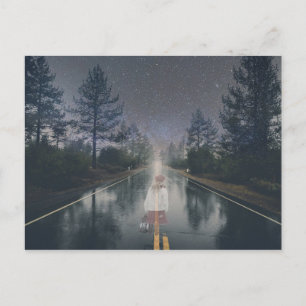 Ghost Girl Road Night Halloween Scary Horror Postcard