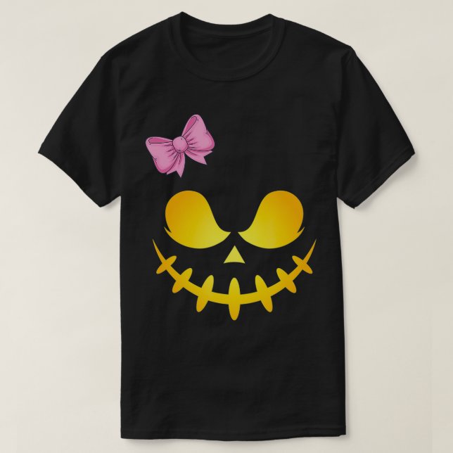 Ghost Girl With Bow Smile Halloween Trick Or Treat T-Shirt (Design Front)