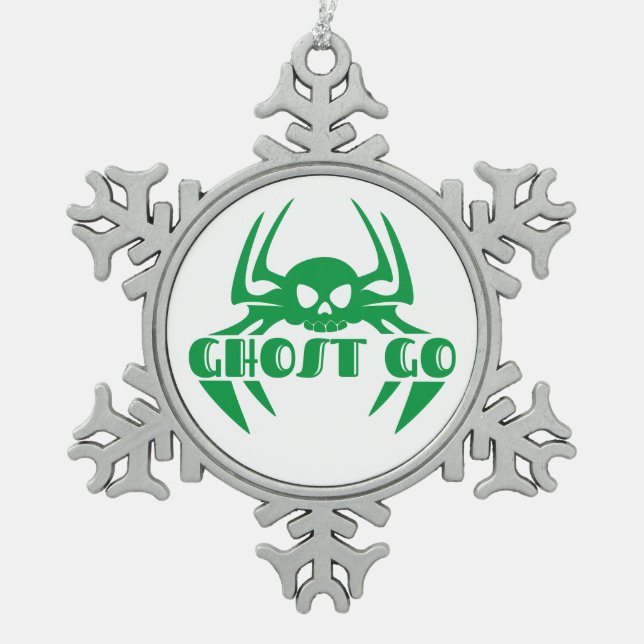 Ghost Go Spooky Season Snowflake Pewter Christmas Ornament (Front)