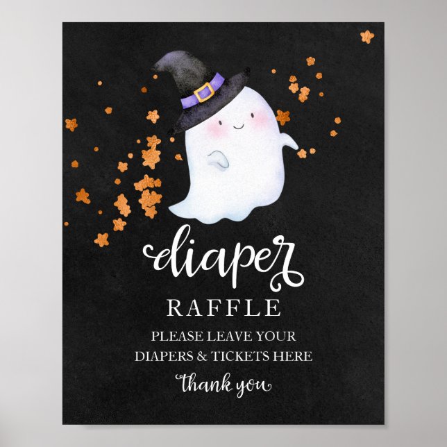 Ghost Halloween Baby Shower Diaper Raffle Sign (Front)
