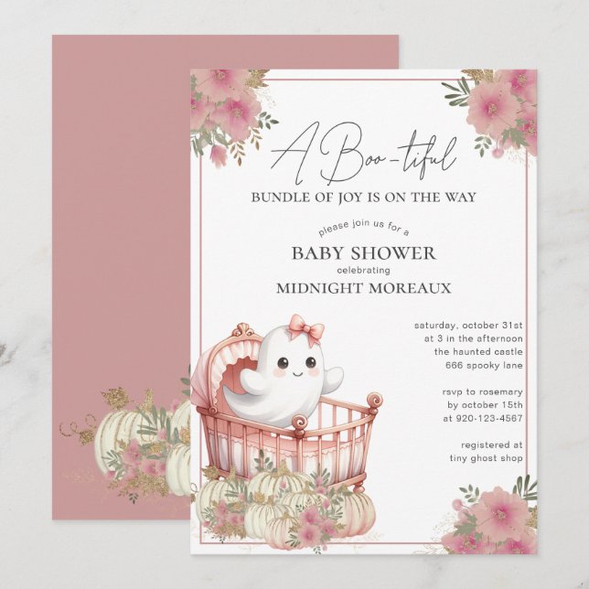 Ghost Halloween Baby Shower Invitation (Front/Back)