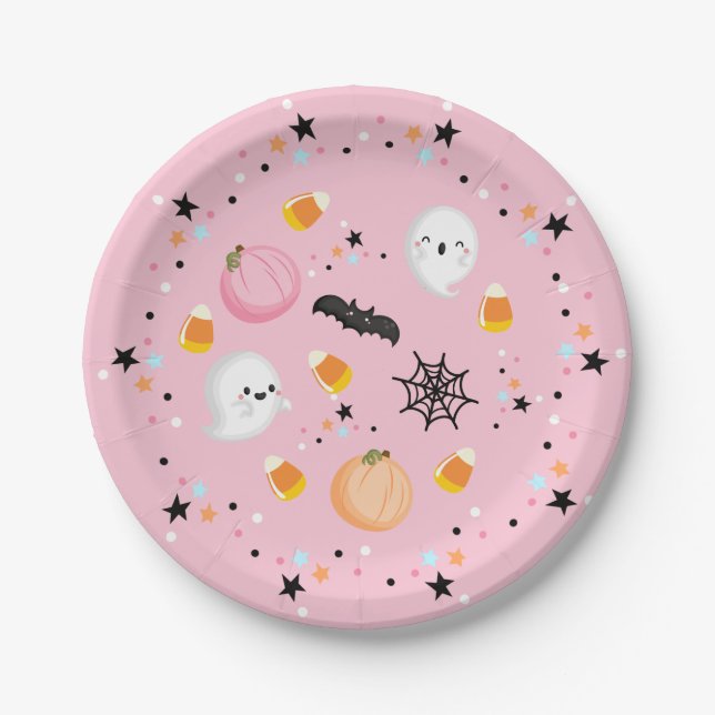 Ghost Halloween Birthday Pink Spooktacular  Paper Plate (Front)