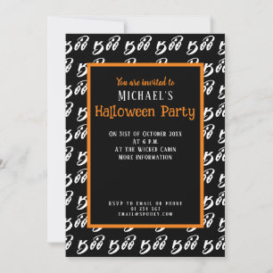 Ghost Halloween Black and White boo text pattern Invitation