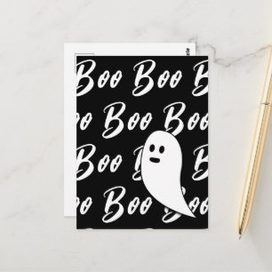 Ghost Halloween Black and White boo text pattern Postcard