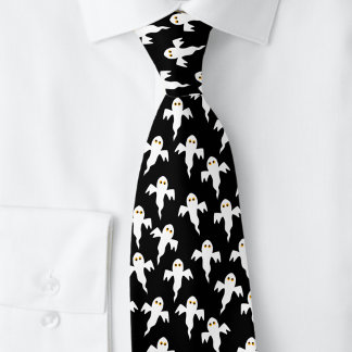 Ghost Halloween Black and White Tie
