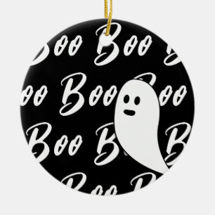 Ghost Halloween black white boo Ceramic Tree Decoration