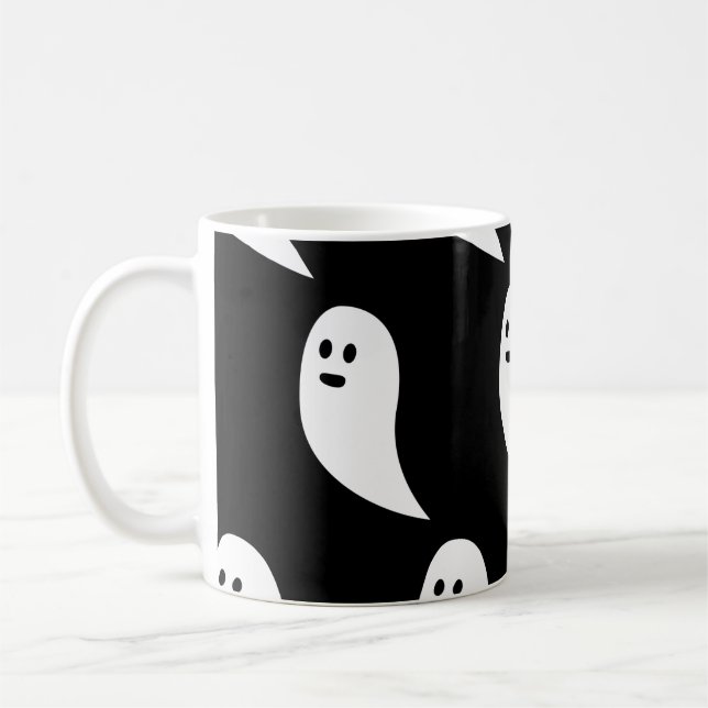 Ghost Halloween black white cute pattern Coffee Mug (Left)