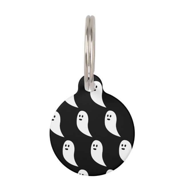 Ghost Halloween black white cute pattern Pet Tag (Front)