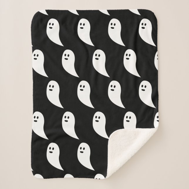 Ghost Halloween black white cute pattern Sherpa Blanket (Front)