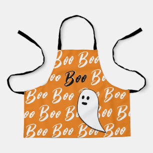 Ghost Halloween black white orange boo Apron