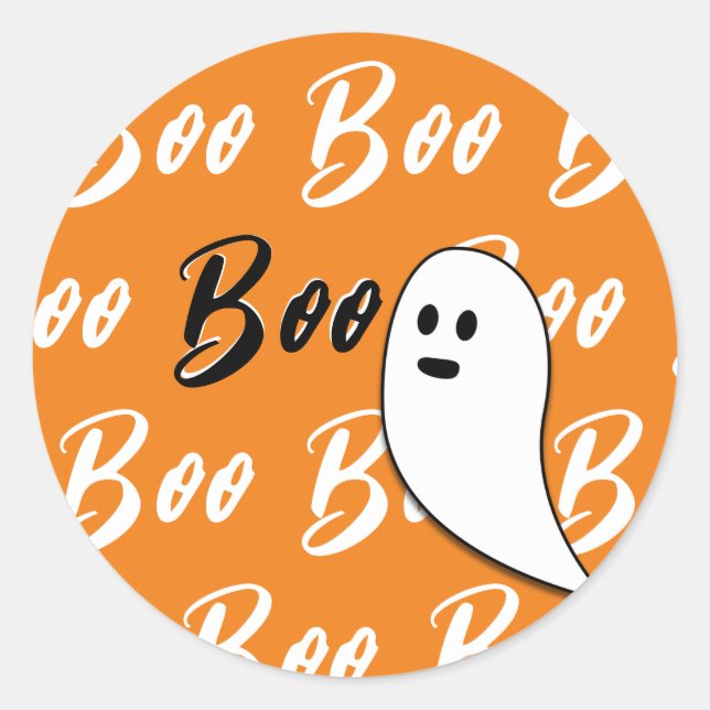 Ghost Halloween black white orange boo Classic Round Sticker (Front)