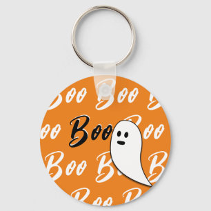 Ghost Halloween black white orange boo Key Ring