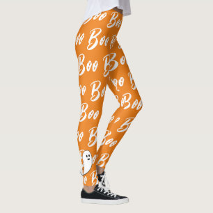 Ghost Halloween black white orange boo Leggings