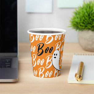 Ghost Halloween black white orange boo Paper Cups