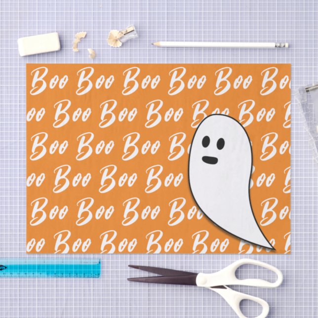 Ghost Halloween black white orange boo Tissue Paper (Craft)