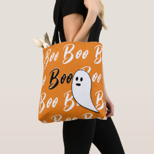 Ghost Halloween black white orange boo Tote Bag