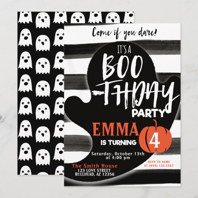 Ghost Halloween Boothday Party Birthday Invitation (Front/Back)