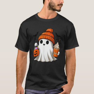 Ghost Halloween Coffee Fall Autumn Pumpkin Spooky  T-Shirt