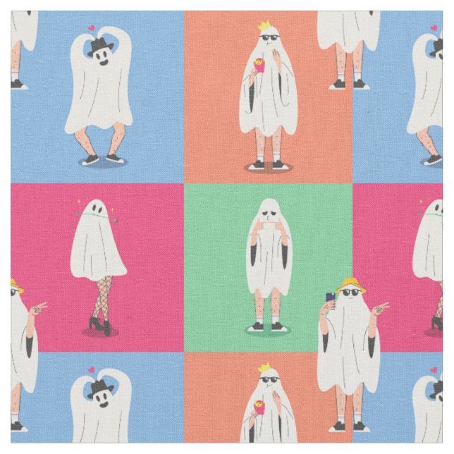 ghost halloween colorblock ghouls funny fabric (Close Up)