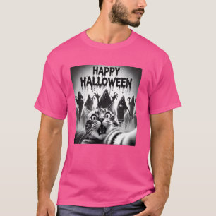 Ghost Halloween Costume Men Women Ghost Scared Cat T-Shirt
