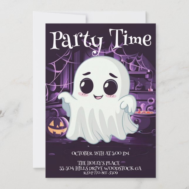 Ghost Halloween Cute Illustration Invitation (Front)