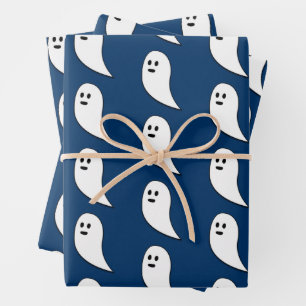 Ghost Halloween dark blue white cute pattern Wrapping Paper Sheet