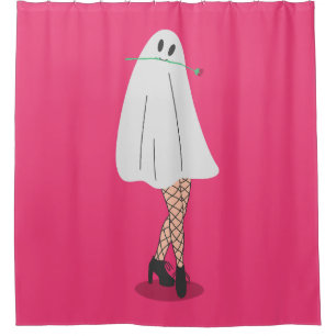 ghost halloween fishnet stockings legs shower curtain