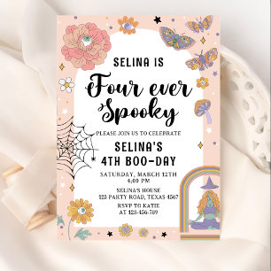 Ghost Halloween Four Ever Spooky 4th Birthday  Invitation