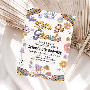 Ghost Halloween Groovy Birthday Let's Go Ghouls Invitation