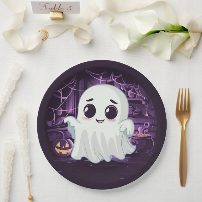 Ghost Halloween Illustration Paper Plate (Wedding)