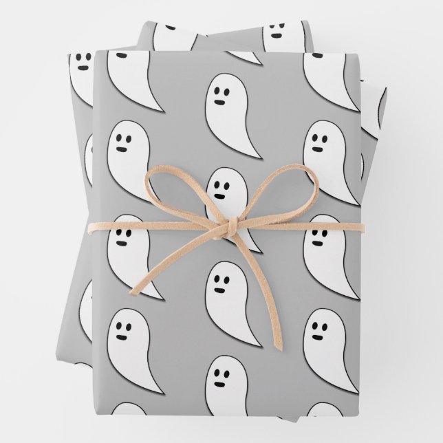 Ghost Halloween light grey white cute pattern Wrapping Paper Sheet (In situ)