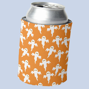 Ghost Halloween Orange and White Can Cooler