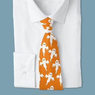 Ghost Halloween Orange Tie
