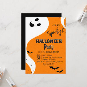 Ghost Halloween Party Let's Get Spooky Orange Bat Invitation