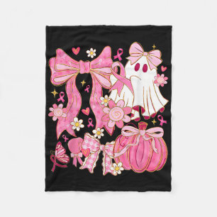 Ghost Halloween Pink Coquette Bow Breast Cancer Aw Fleece Blanket