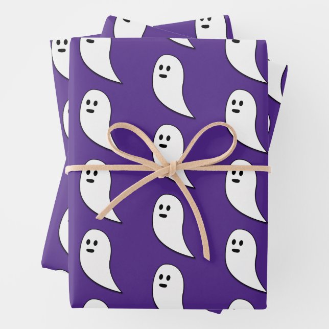 Ghost Halloween purple white cute pattern Wrapping Paper Sheet (In situ)