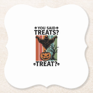 Ghost Halloween Shirt with Spooky Treat Pun and Pu Paper Coaster
