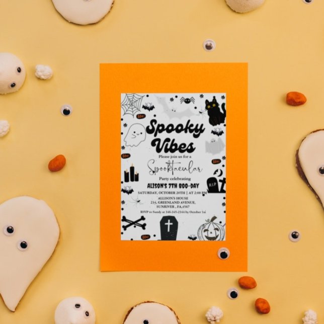 Ghost Halloween Spooky vibes Retro Groovy Birthday Invitation (Creator Uploaded)