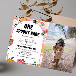 Ghost Halloween Spooky vibes Retro Groovy Birthday Invitation