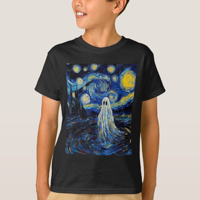 Ghost Halloween - Van Gogh Style - Starry Night  T-Shirt (Front)