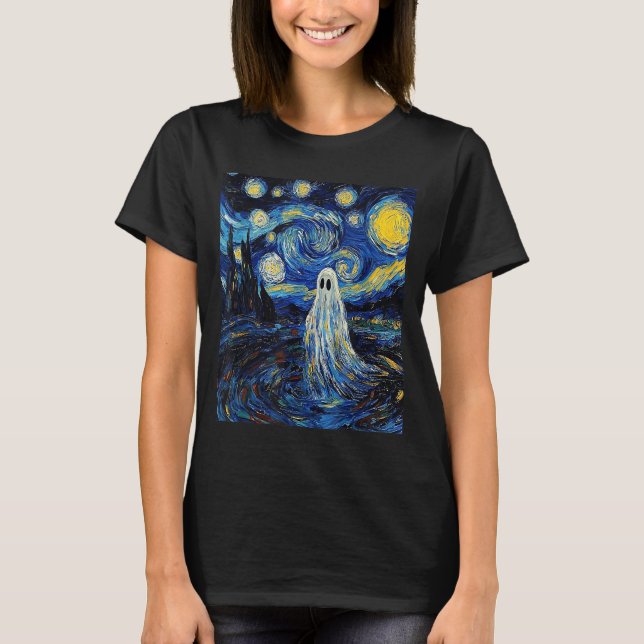 Ghost Halloween - Van Gogh Style - Starry Night  T-Shirt (Front)