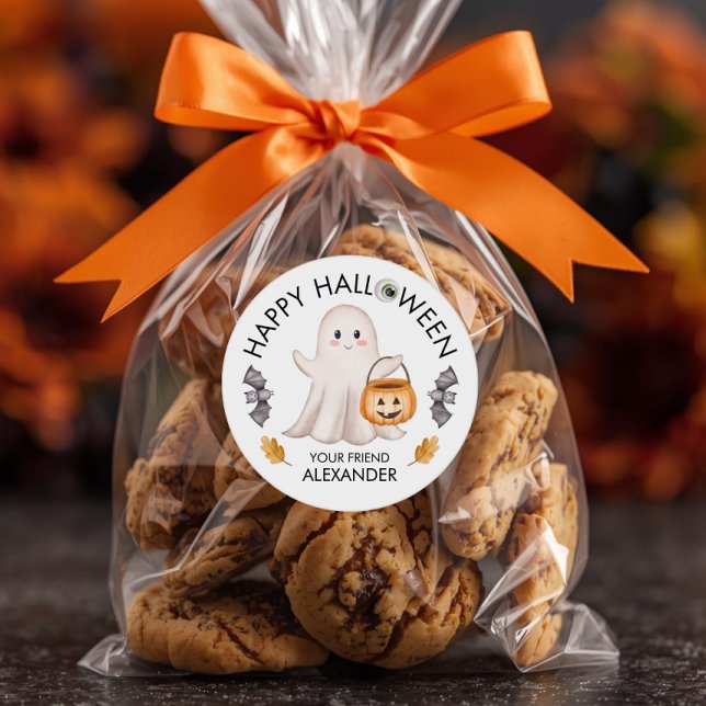 Ghost Happy Halloween Treat Bags for School Favour Classic Round Sticker (Creator Uploaded)