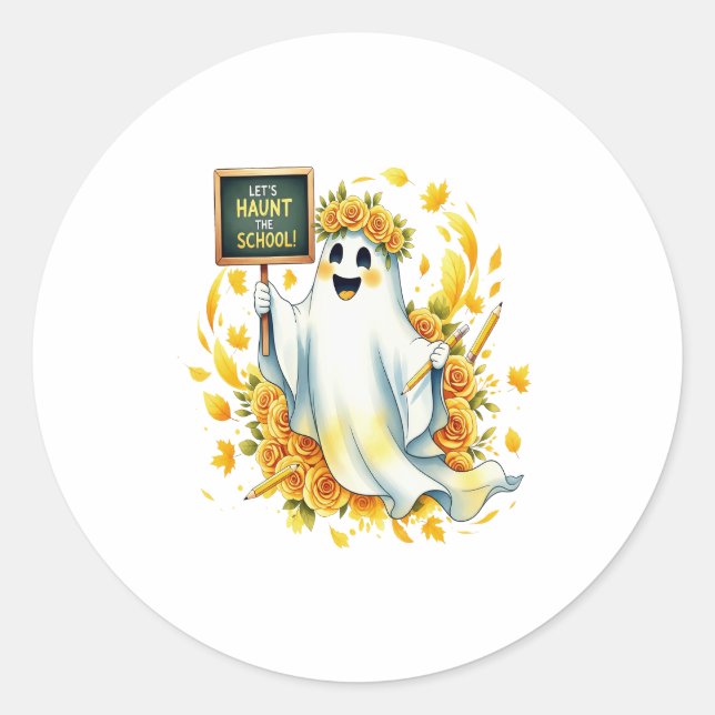Ghost Haunt School Halloween Classic Round Sticker (Front)