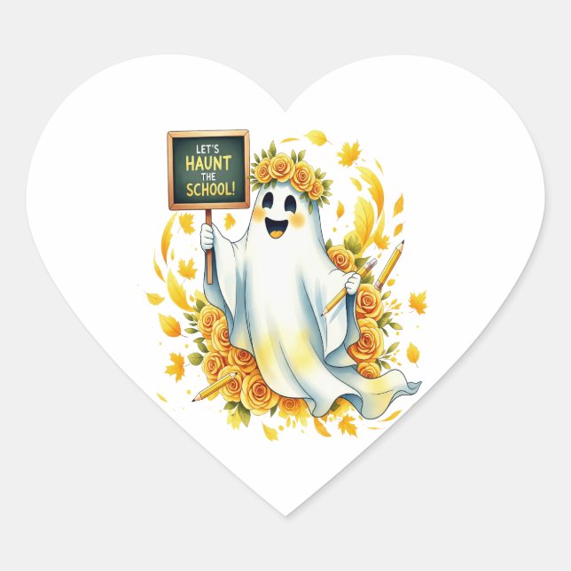 Ghost Haunt School Halloween Heart Sticker (Front)
