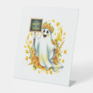 Ghost Haunt School Halloween Pedestal Sign