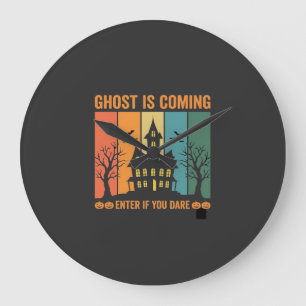 Ghost Haunted House Halloween Vector Design Large Clock