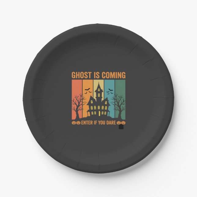Ghost Haunted House Halloween Vector Design Paper Plate (Front)